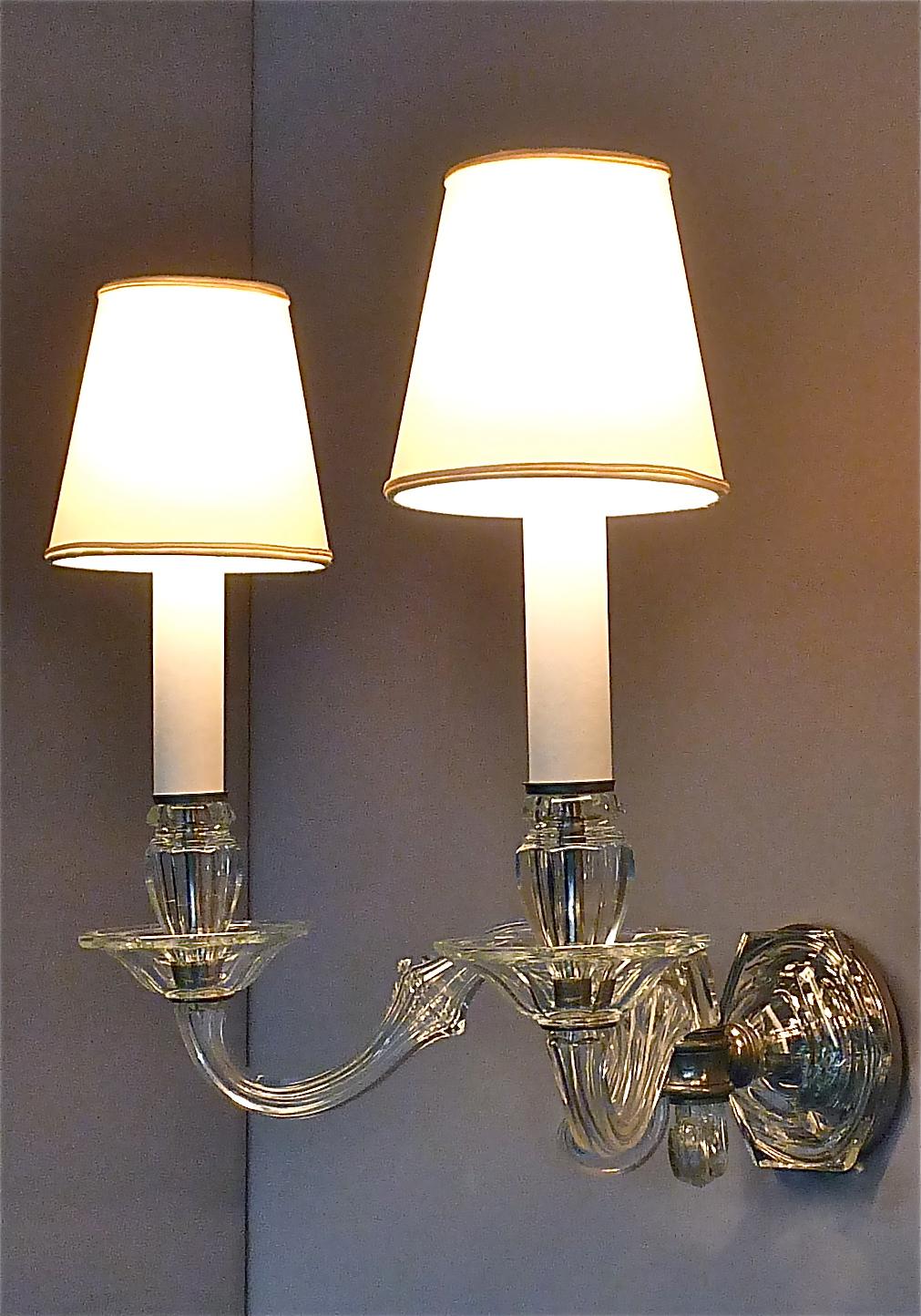 Pair of Art Deco Faceted Crystal Glass Wall Lights Sconces 1920, Baccarat Style 8