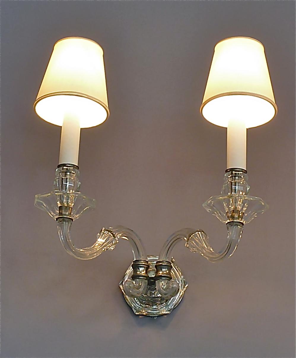 Pair of Art Deco Faceted Crystal Glass Wall Lights Sconces 1920, Baccarat Style 9
