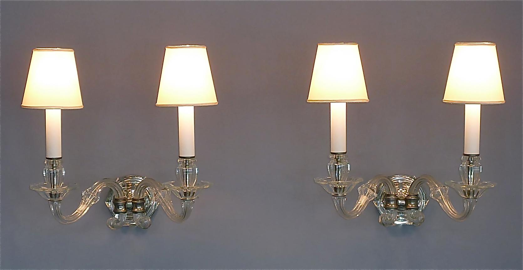 Pair of Art Deco Faceted Crystal Glass Wall Lights Sconces 1920, Baccarat Style 10