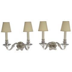 Coppia di lampade da parete in vetro sfaccettato Art Deco 1920, stile Baccarat