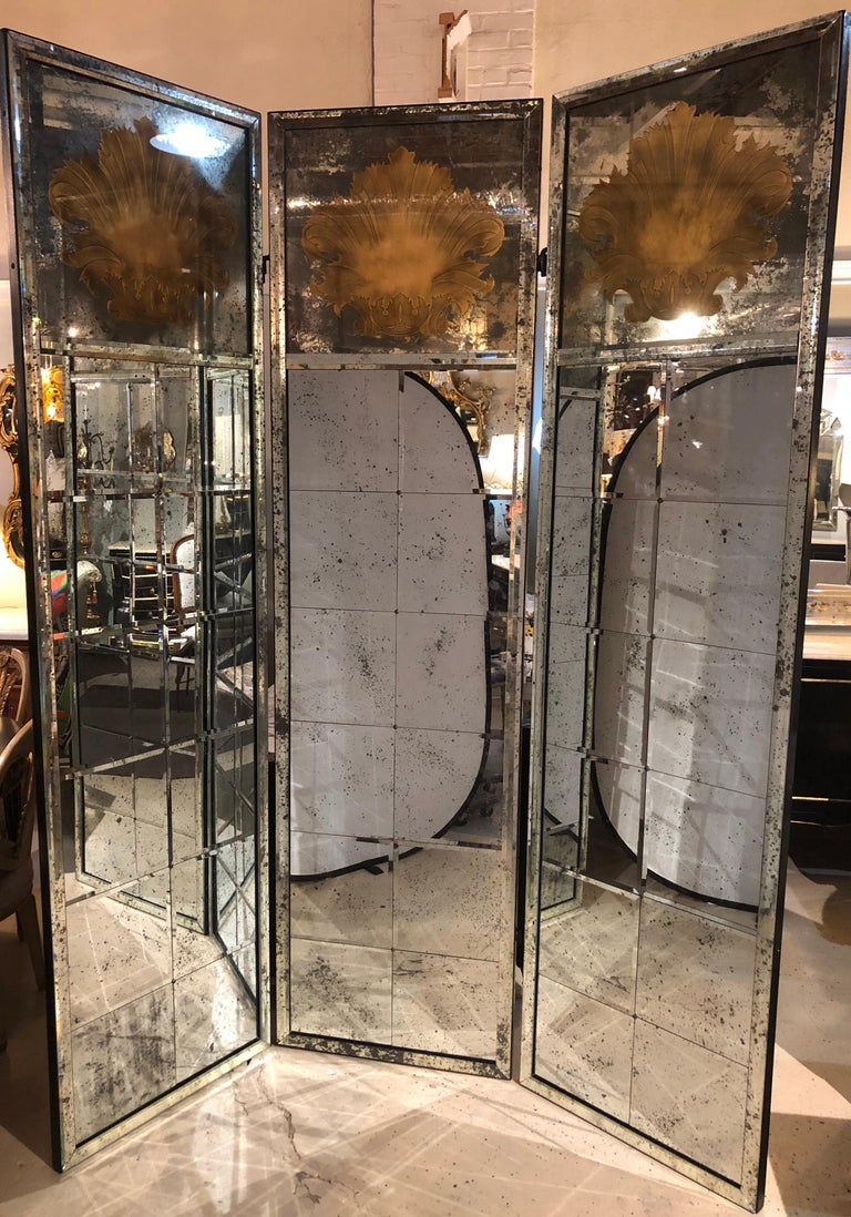 Pair of Art Deco Fashioned Three-Panel Mirrored Room Dividers or