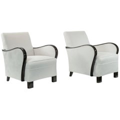Pair of Art Deco Faux Rosewood and Suede Armchairs