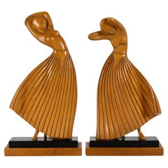 Paire de lampes de table Art Deco Figural Dancer en Wood Carved Circa 1920's