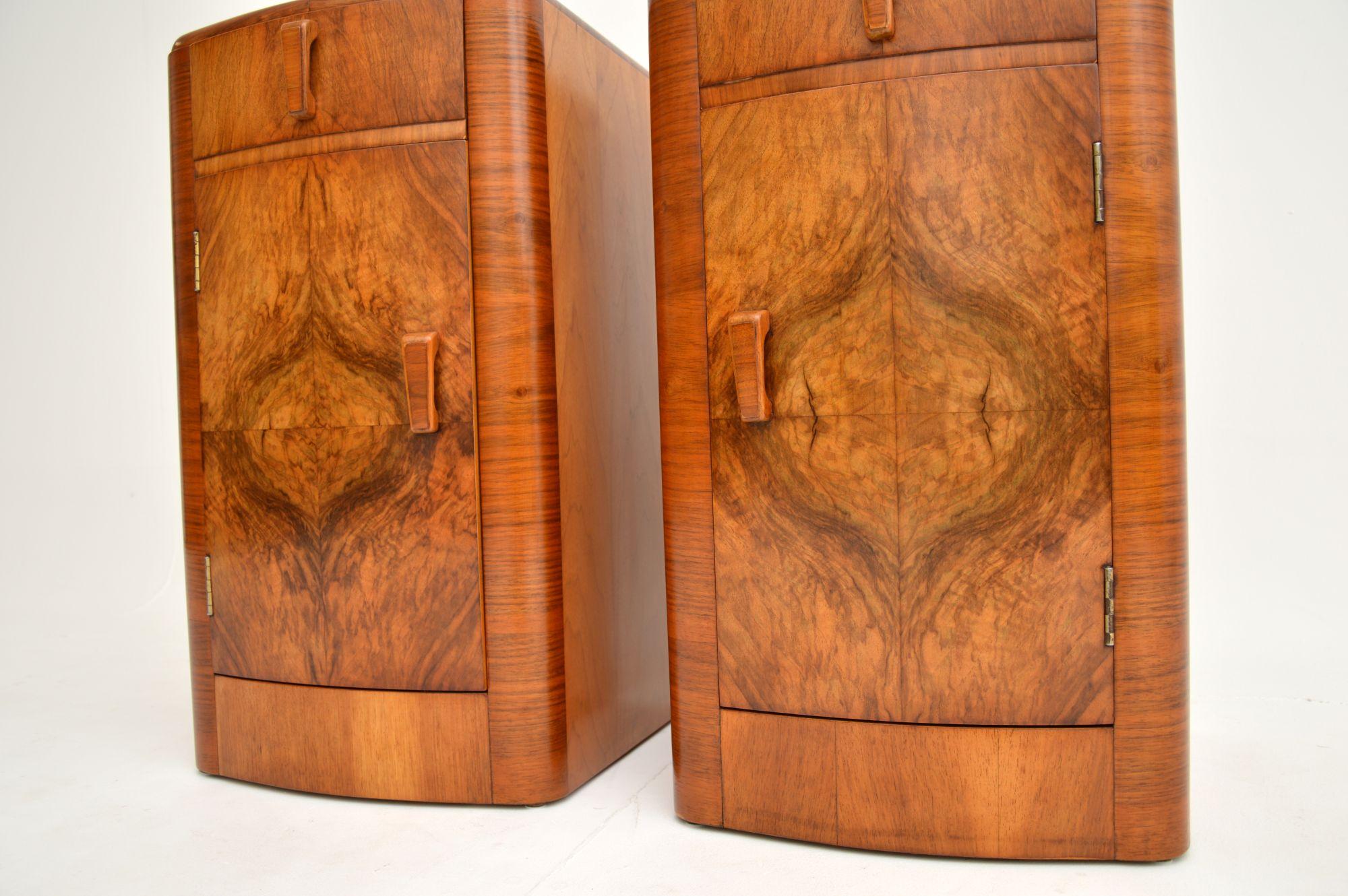 20th Century Pair of Art Deco Figured Walnut Bedside Cabinets