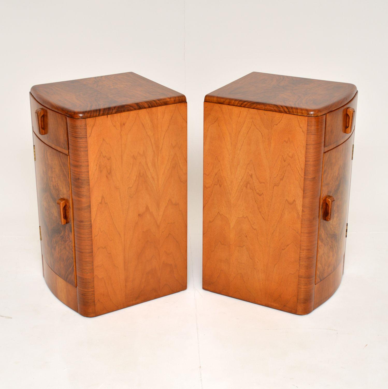 Pair of Art Deco Figured Walnut Bedside Cabinets 1