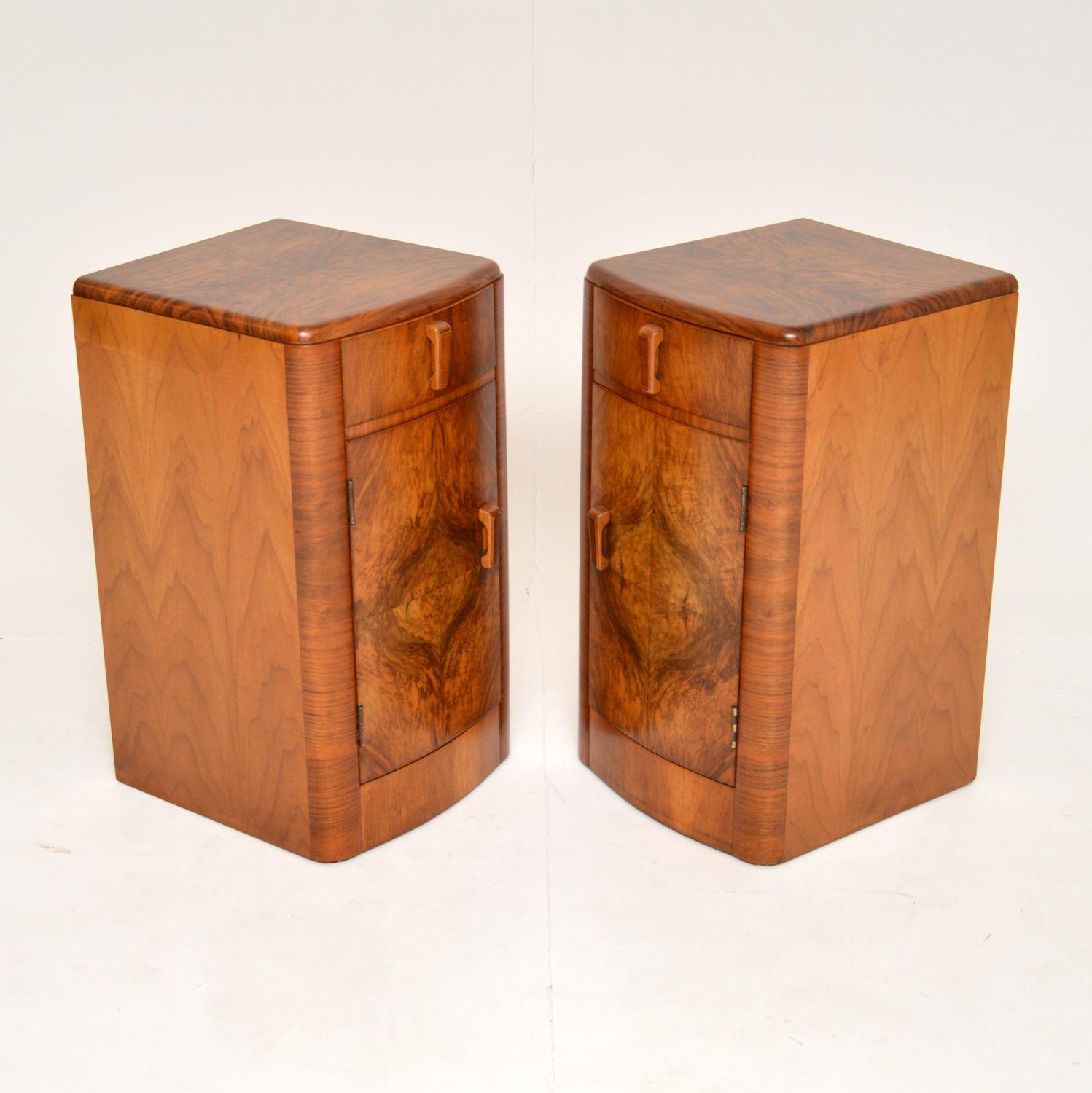 Pair of Art Deco Figured Walnut Bedside Cabinets 2