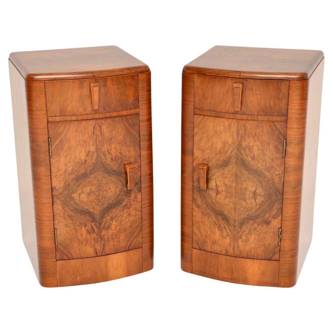 Pair of Art Deco Figured Walnut Bedside Cabinets