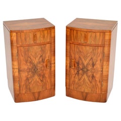 Antique Pair of Art Deco Figured Walnut Bedside Cabinets