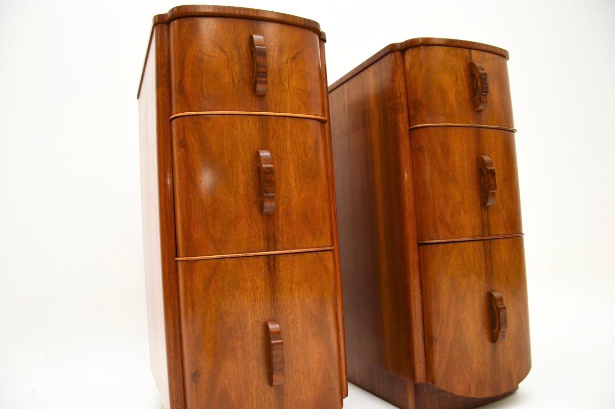 Pair of Art Deco Figured Walnut Bedside Chests For Sale 1