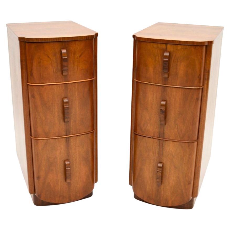 Pair of Art Deco Figured Walnut Bedside Chests For Sale