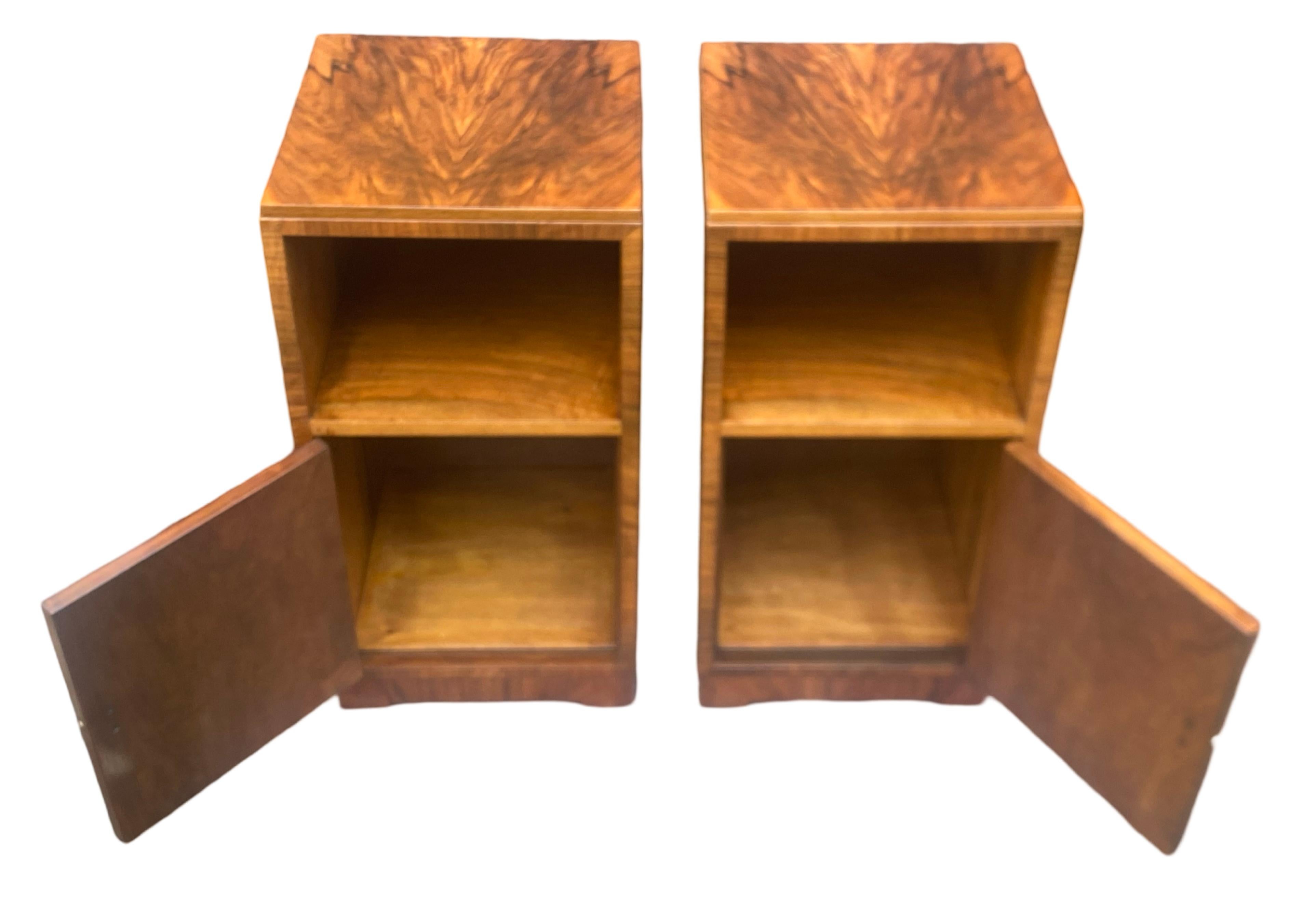 Pair of Art Deco Figured Walnut nightstands For Sale 2