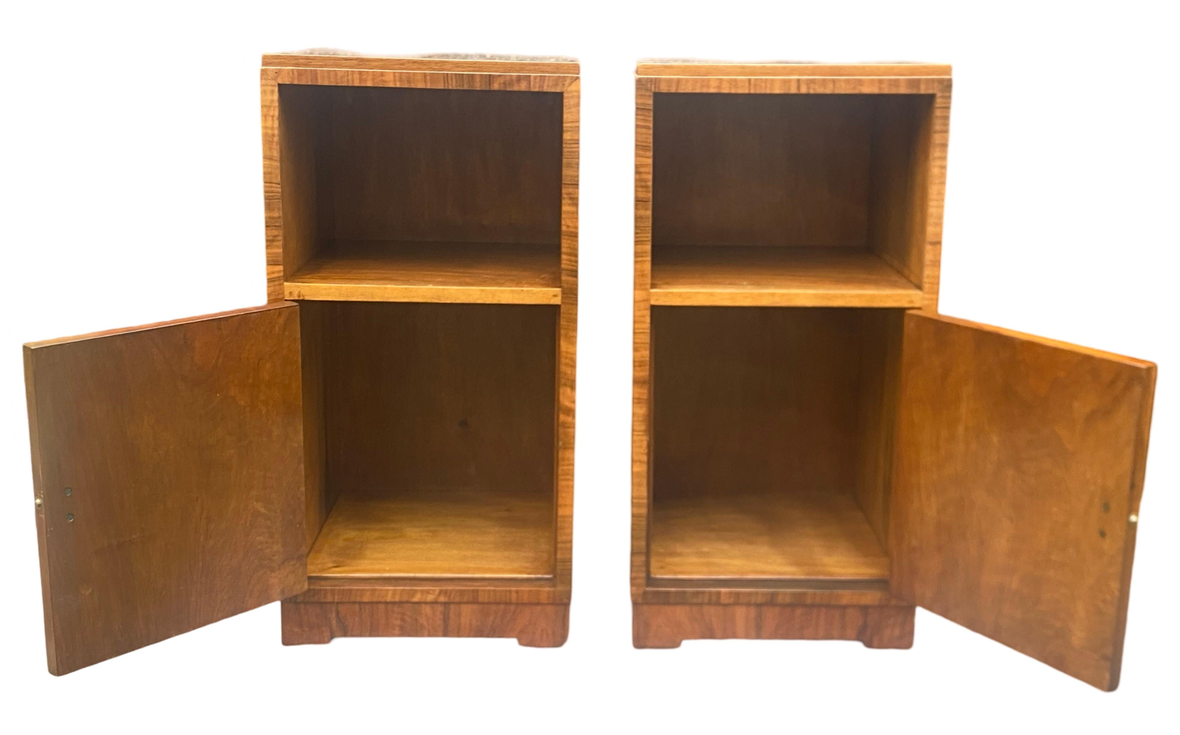 Pair of Art Deco Figured Walnut nightstands For Sale 3