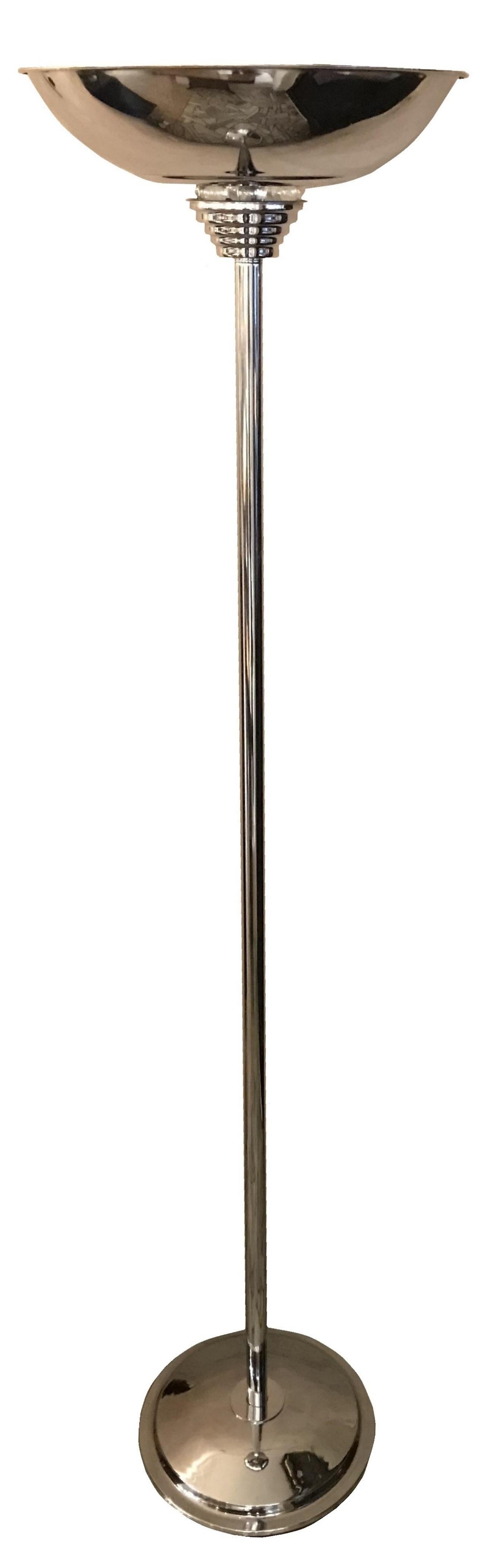 Pair of Art Deco Floor Lamp Staggere, France, Materials: Glass and Chrome, 1930 For Sale 5