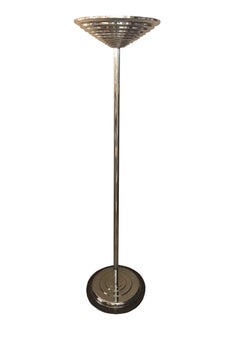 Pair of Art Deco Floor Lamps, France, Glass, Wood and Chrome, 1930