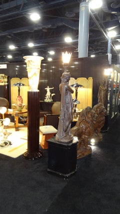 Pair of Art Deco Floor Lamps, France, Materials: Wood and Alabaster, 1930
