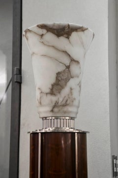 Pair of Art Deco Floor Lamps, France, Materials: Wood and Alabaster, 1930