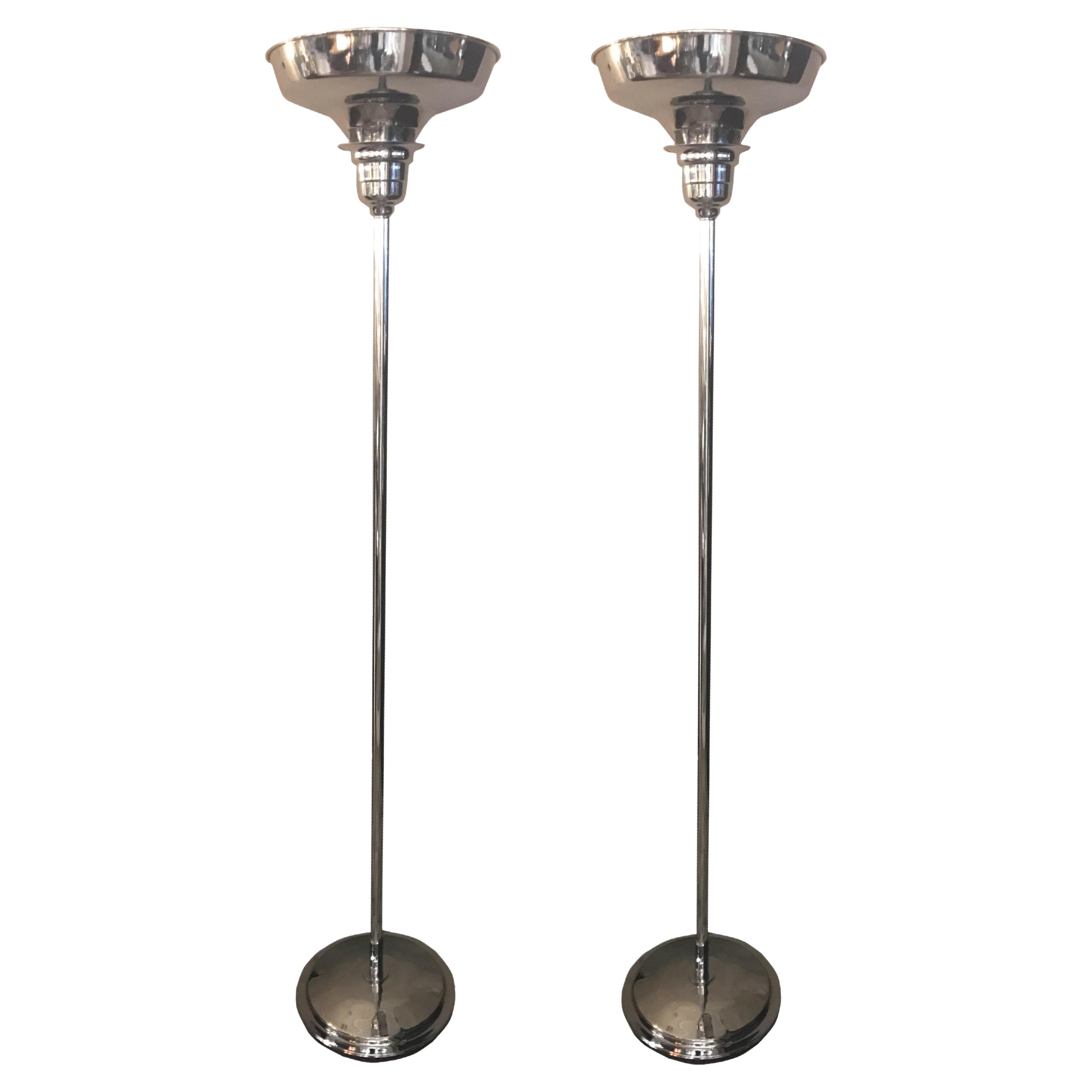 Pair of Art Deco Floor Lamps in Chrome, 1930, France For Sale