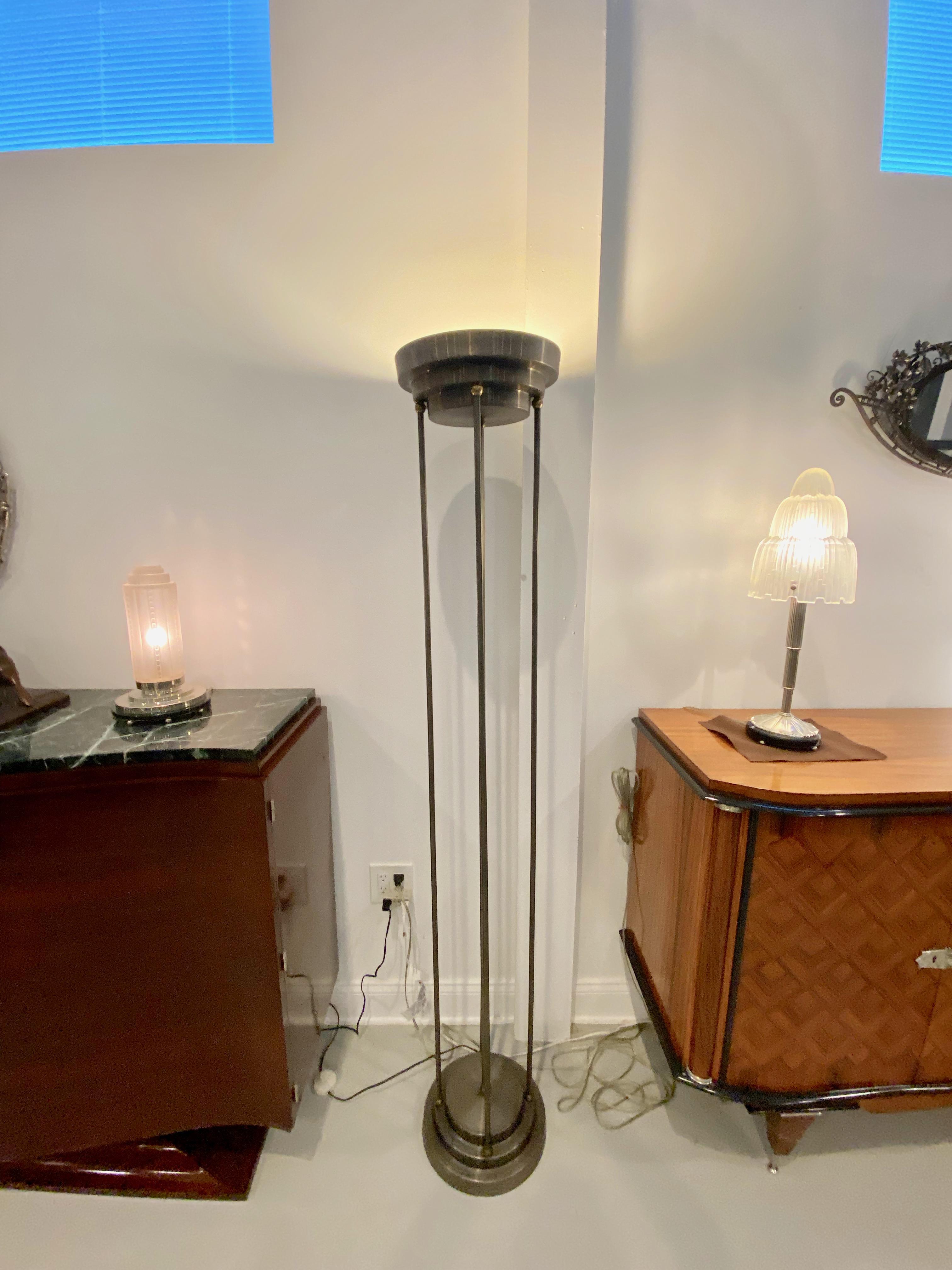 Metal Pair of Art Deco Floor Lamps with Skyscraper Motif For Sale