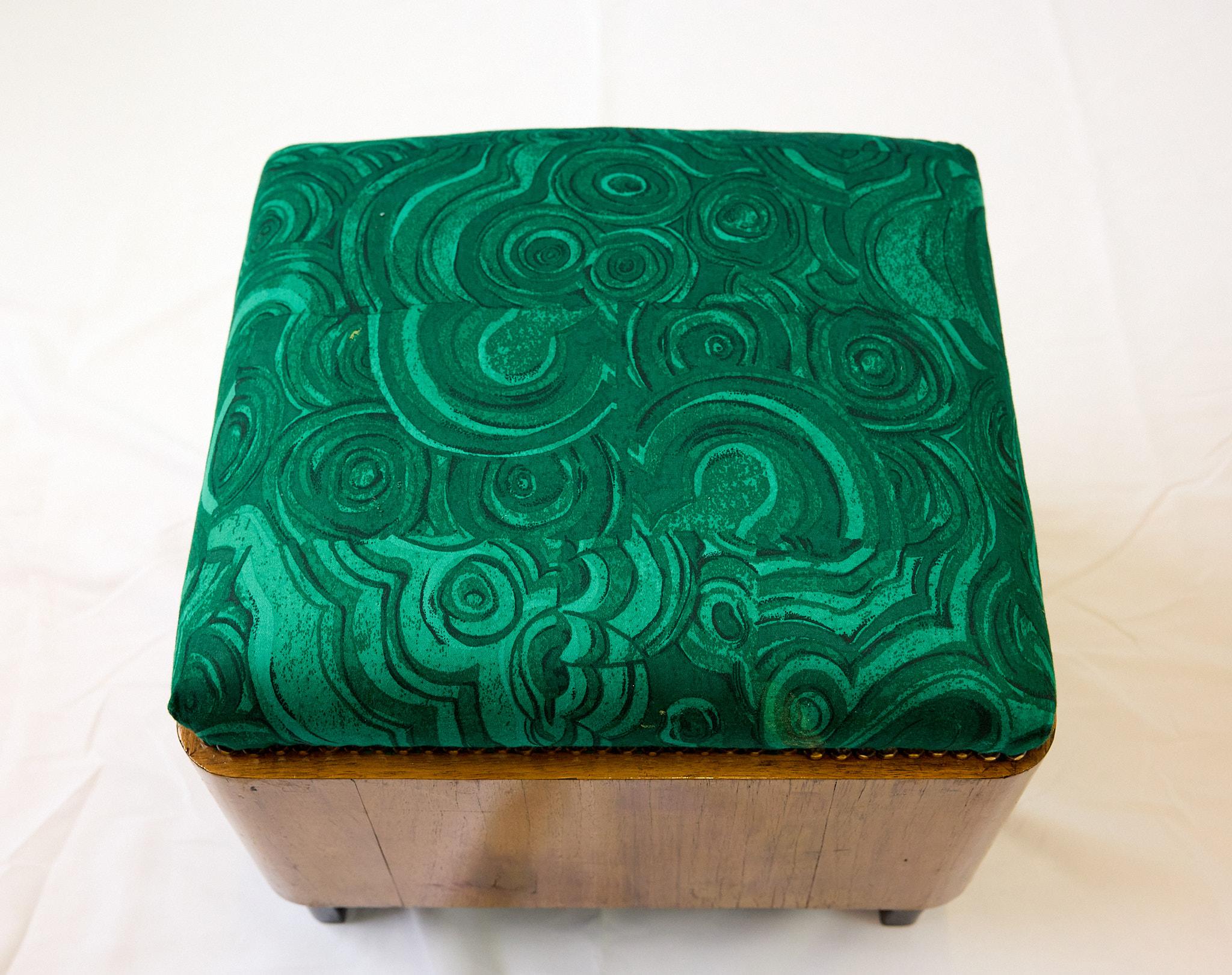 Pair of Art Deco Foot Stools of Walnut in Malachite Fabric, c1930s 4