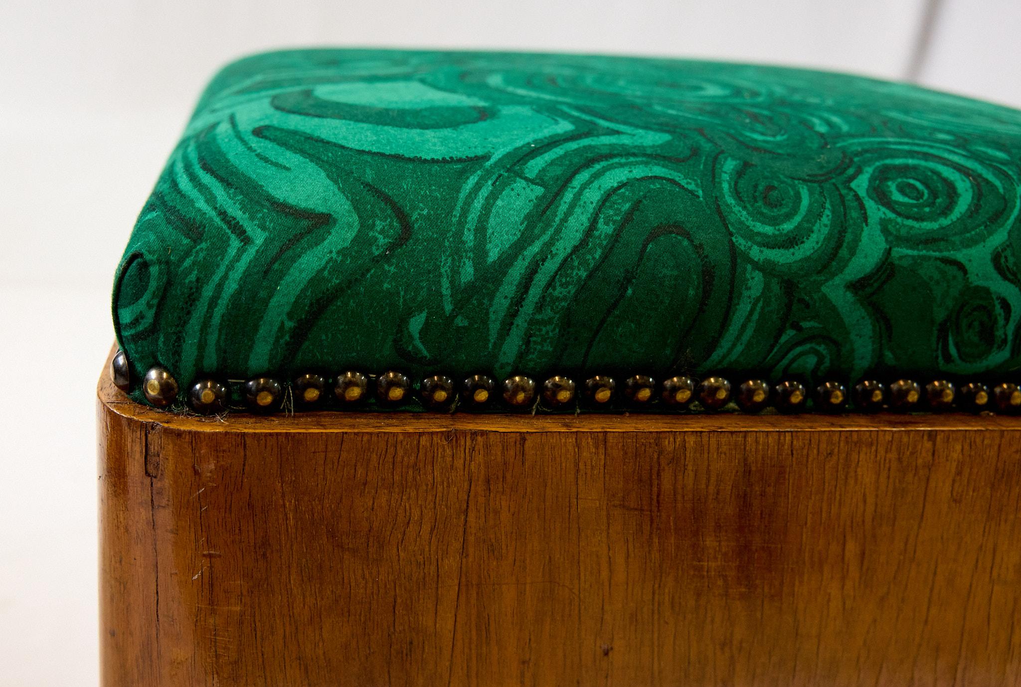 Pair of Art Deco Foot Stools of Walnut in Malachite Fabric, c1930s 5