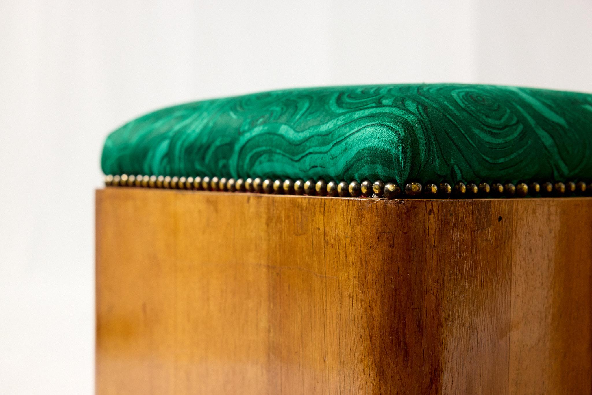 Pair of Art Deco Foot Stools of Walnut in Malachite Fabric, c1930s 7