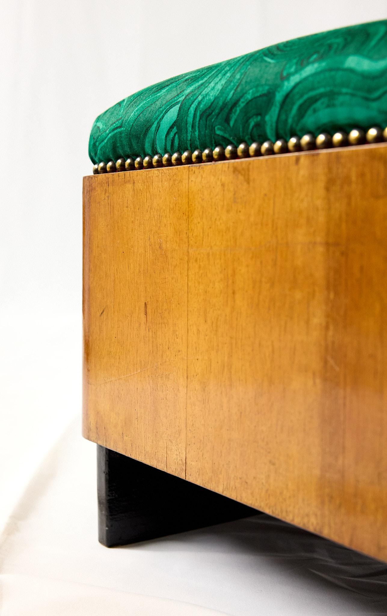 Pair of Art Deco Foot Stools of Walnut in Malachite Fabric, c1930s 8