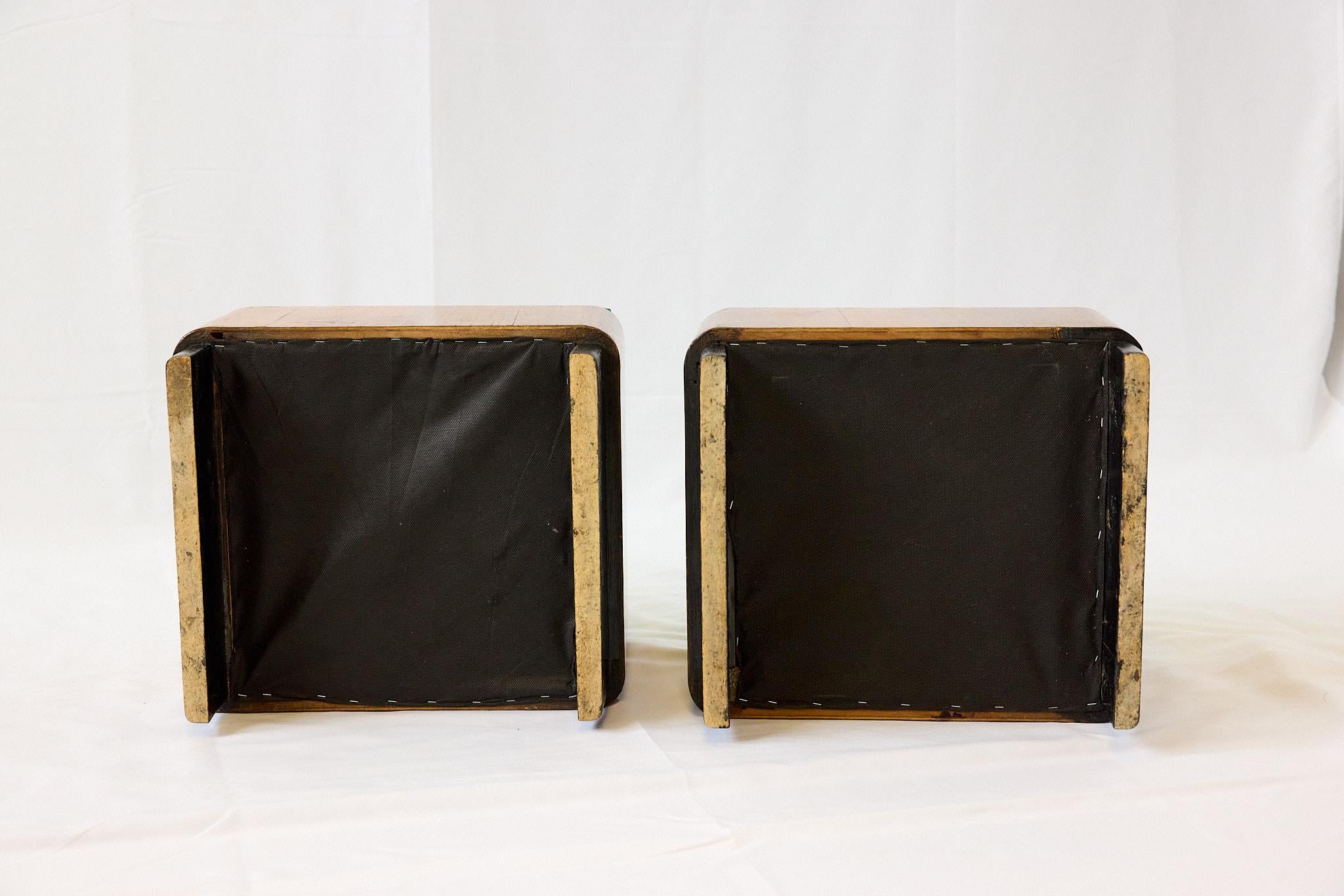 Pair of Art Deco Foot Stools of Walnut in Malachite Fabric, c1930s 2