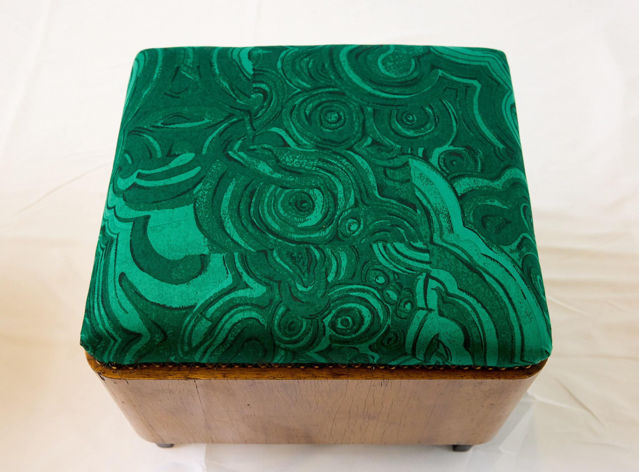 Pair of Art Deco Foot Stools of Walnut in Malachite Fabric, c1930s 3