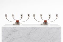 Coppia di candelabri a quattro bracci in argento Art Deco di Just Andersen per GAB 1930