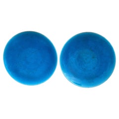 Pair of Art Deco French Aqua Blue Plates Edmond Lachenal