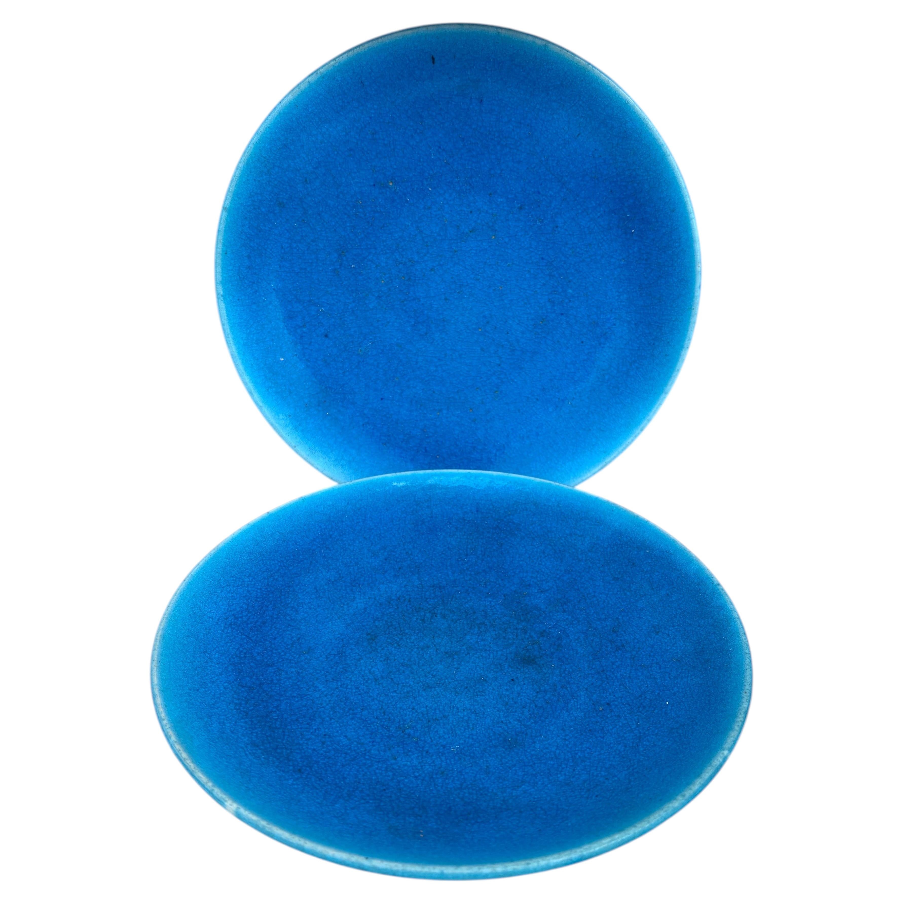 Pair of Art Deco French Aqua Blue Plates Edmond Lachenal