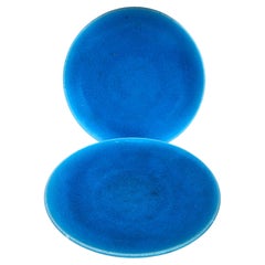 Pair of Art Deco French Aqua Blue Plates Edmond Lachenal