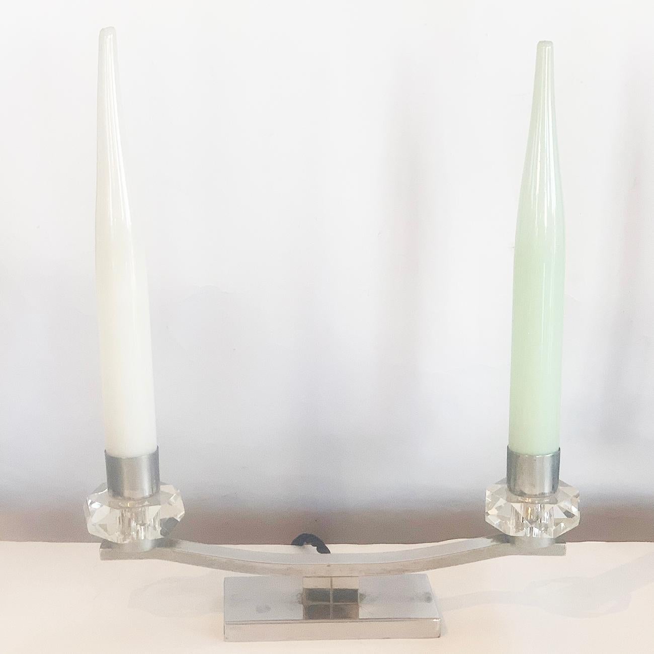 Pair of Art Deco French Candle Lamps For Sale 1