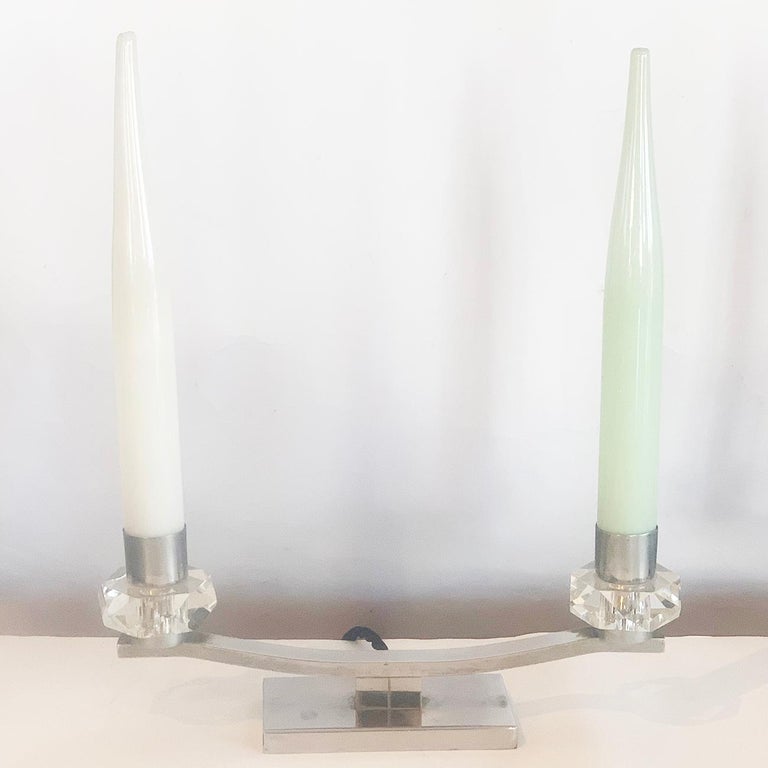 Pair of Art Deco French Candle Lamps For Sale 1