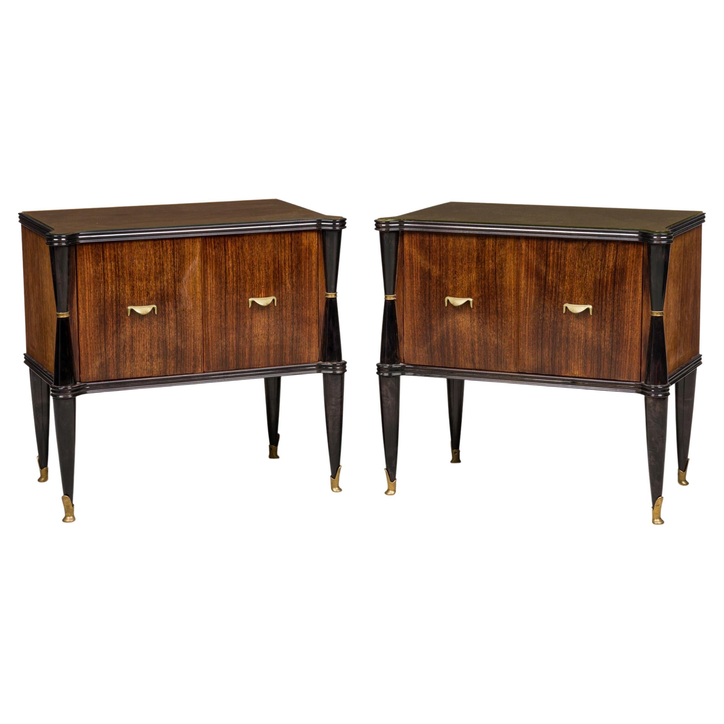 Pair of Art Deco French Commodes with Bronze and Ebonized Trim