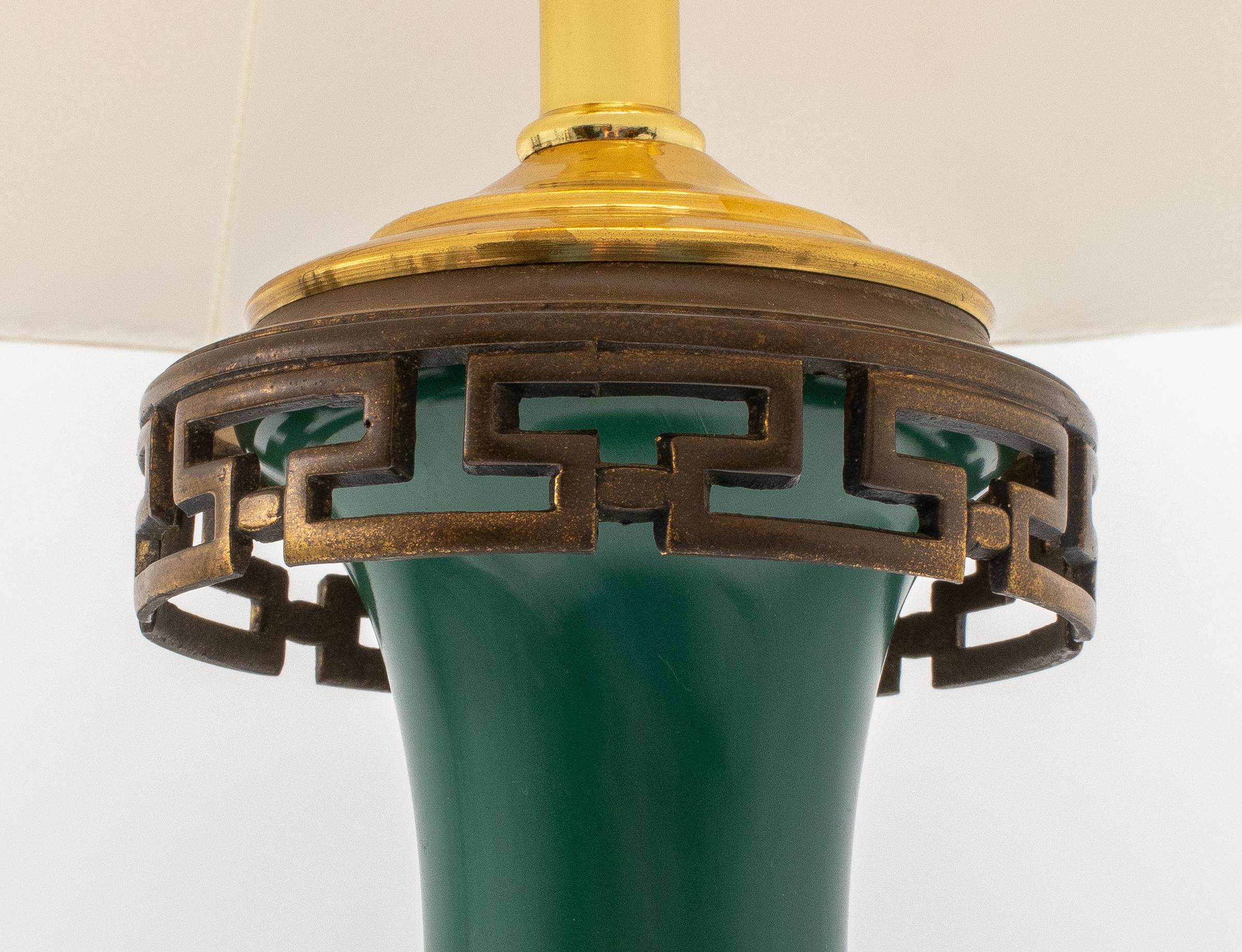 Mid-20th Century Pair of Art Deco French Green Glass Lamps
