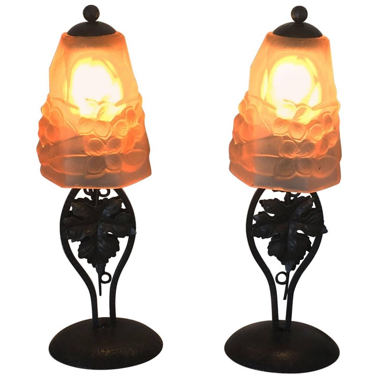 Pair of Art Deco French Lamps by Ros For Sale