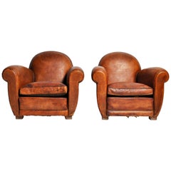 1940 furniture Pair of Art Deco French Leather Club Chairs, circa 1940