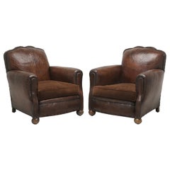 Pair of Art Deco French Leather Club Chairs Properly Restored to a High Standard