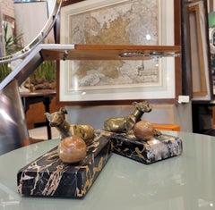 Pair of Art Deco French Marble Bookends, Greyhounds Sculpture