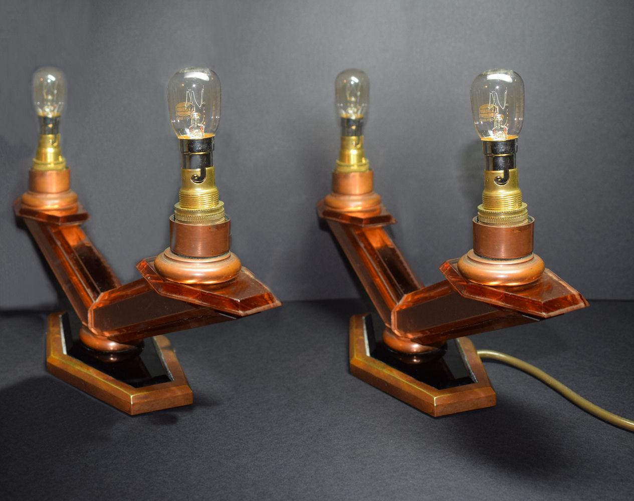 20th Century Art Deco Pair of  French Mirrored Table Lamps, circa 1930 For Sale