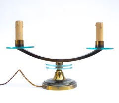 Pair of Art Deco French Table Lamps, Brass and Glass, 1930s