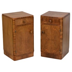 Vintage Pair of Art Deco French Walnut Bedside Cabinets Night Stands