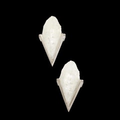 Pair of Art Deco Frosted Glass & Silvered Bronze Slip Shade Sconces signed Degué