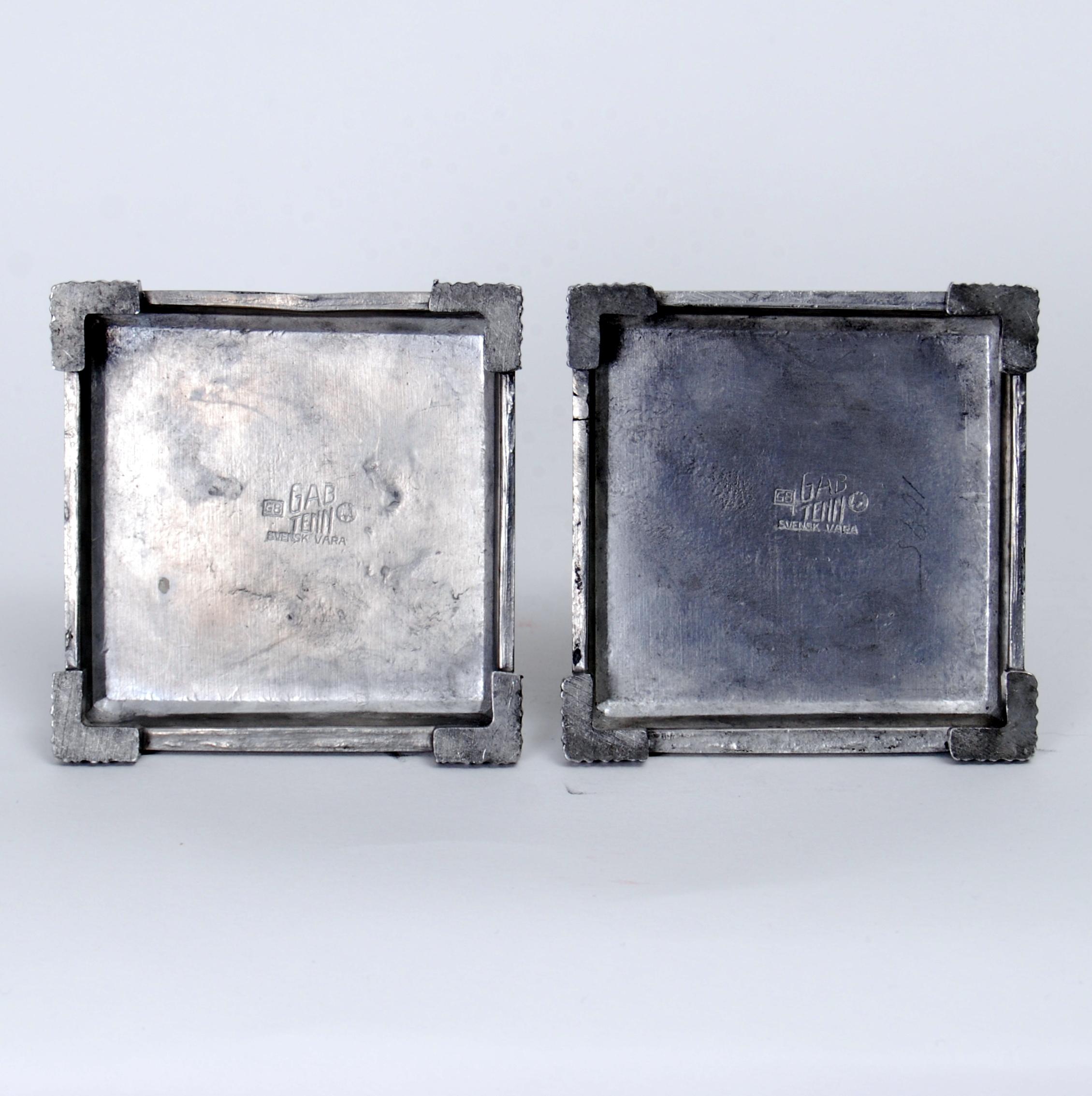 Pair of Art Deco GAB Candleholders in Pewter Attributed to Jacob Ängman, 1933 5