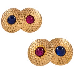 Pair of Art Deco Gem-Set Yellow Gold Cufflinks