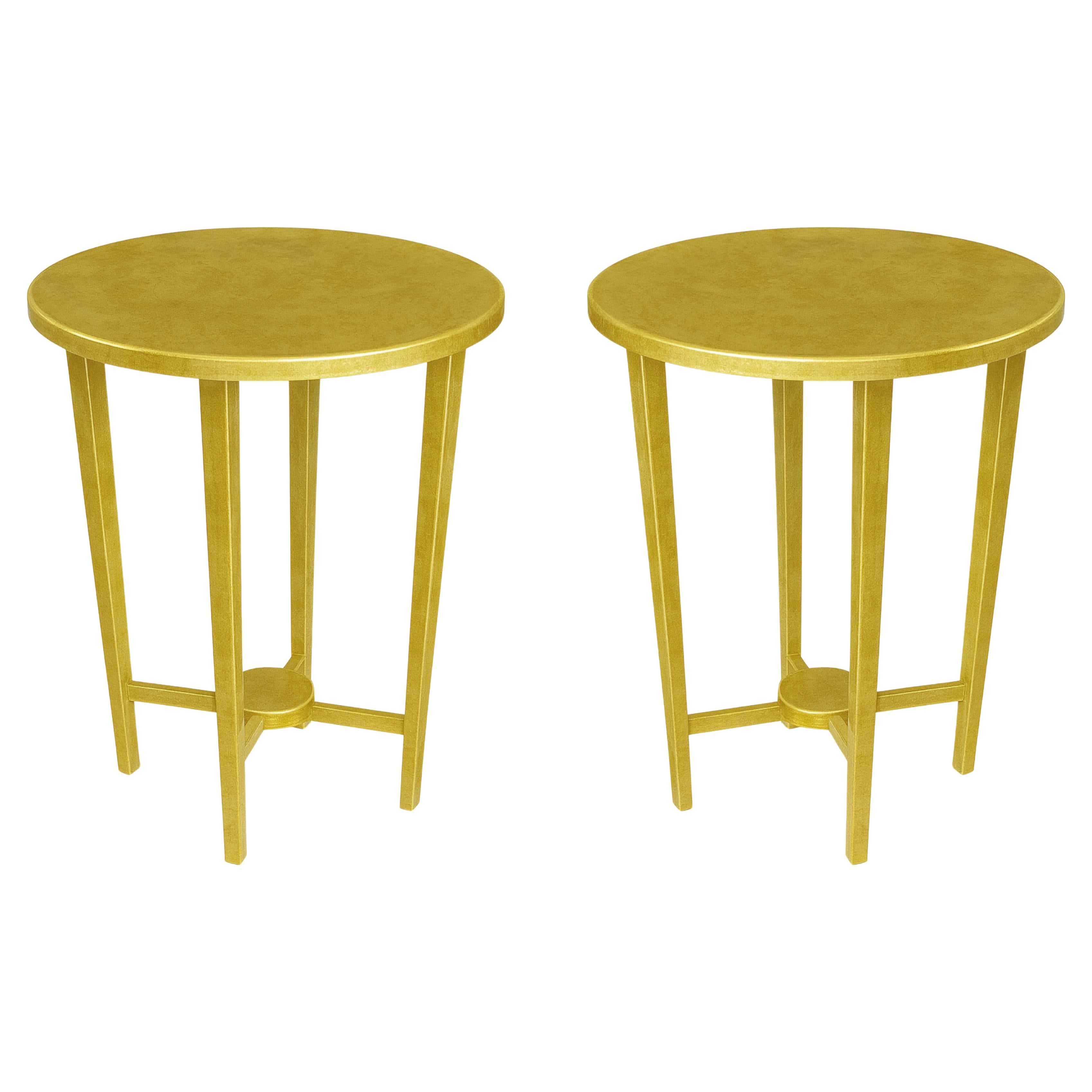 Pair of Art Deco Gilt Pedestal Table, 20th Century