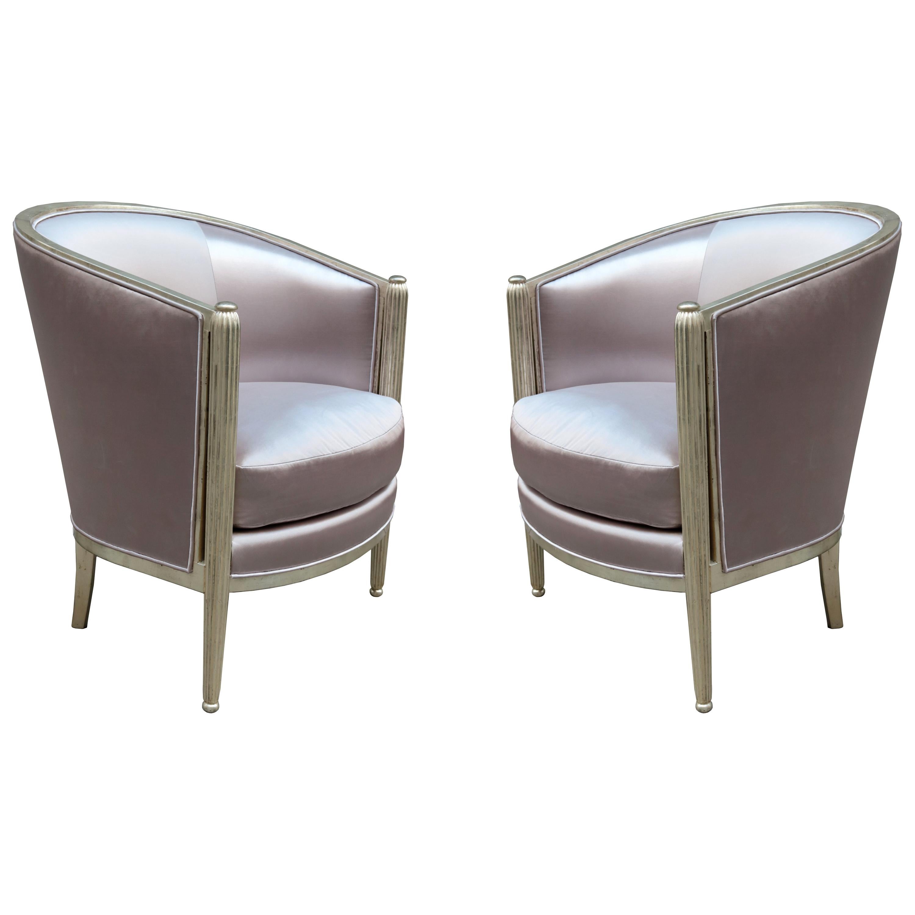 Pair of Art Deco Giltwood Armchairs For Sale