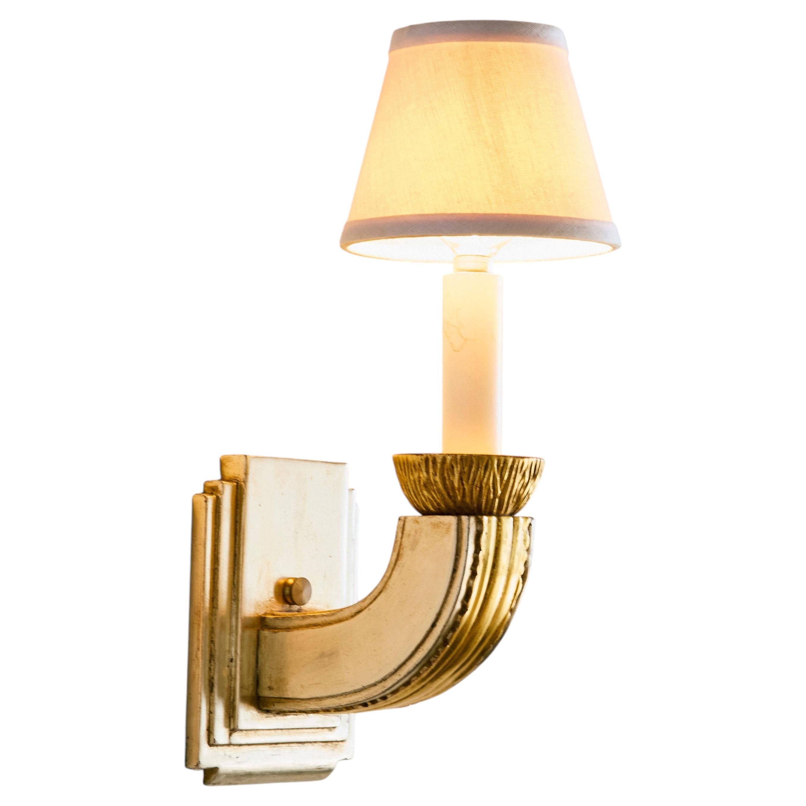 Pair of Art Deco Giltwood Relief Wall Sconces For Sale