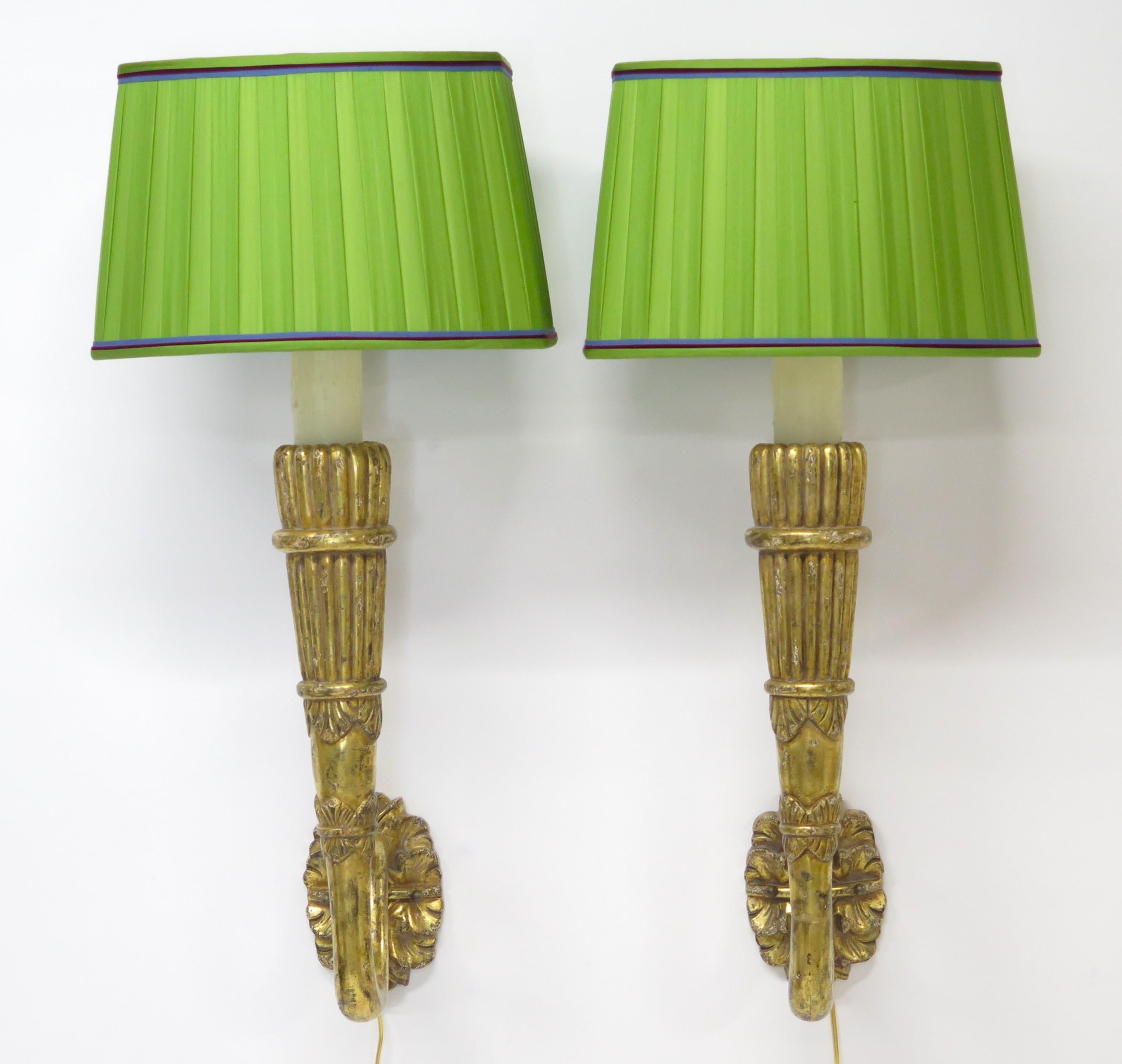 Pair of Art Deco Giltwood Sconces in the Form of Stylized Wall Torches For Sale 7